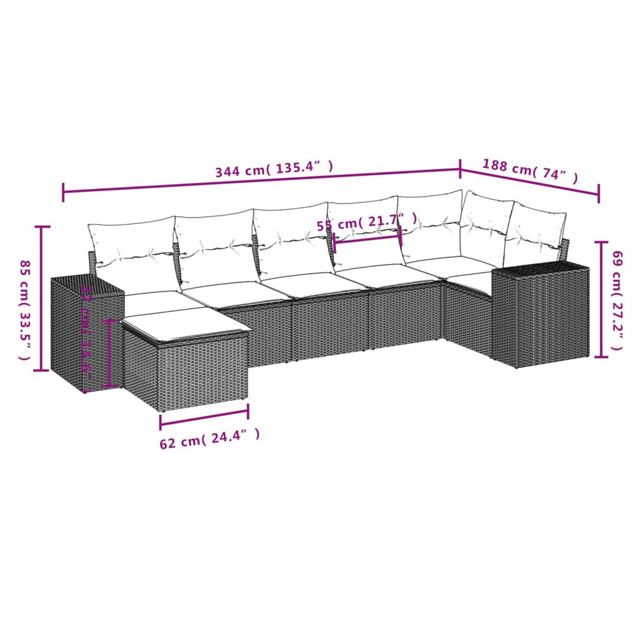 7-Delige Loungeset Met Kussens Poly Rattan Beige
