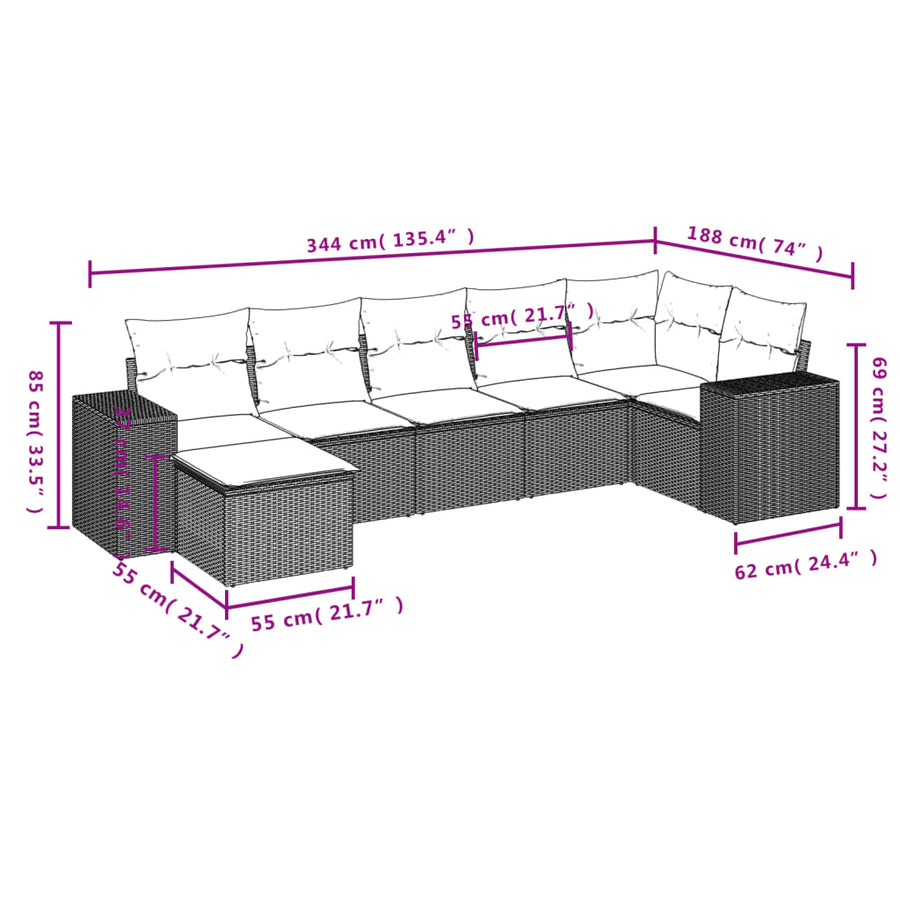 8-Delige Loungeset Met Kussens Poly Rattan Zwart