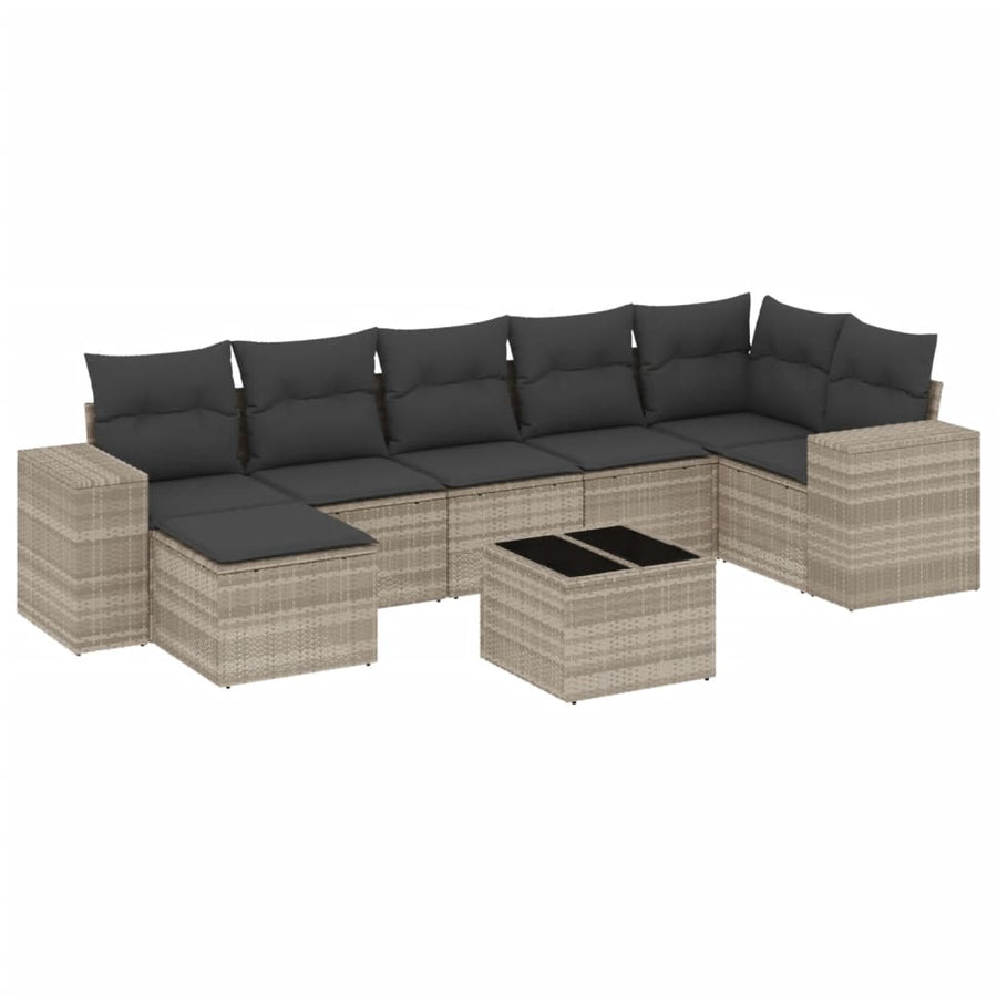 8-delige Loungeset met kussens poly rattan lichtgrijs