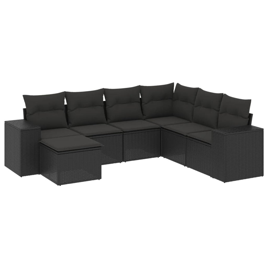 7-Delige Loungeset Met Kussens Poly Rattan Zwart