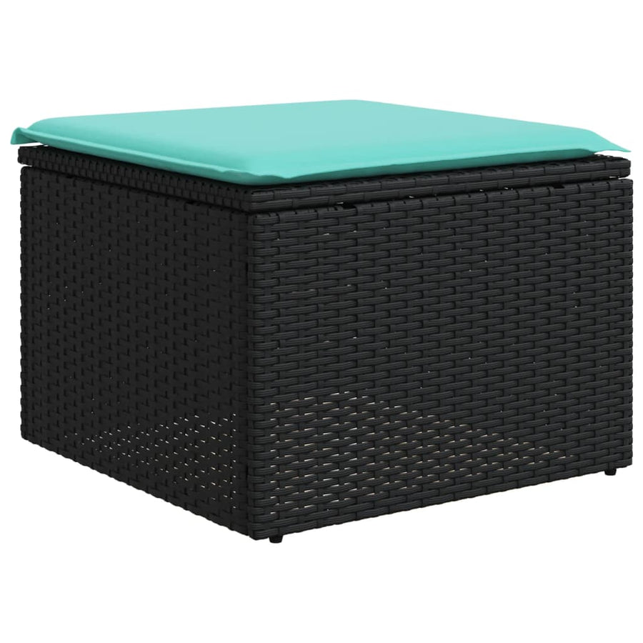 7-delige tuinbankset met kussens van zwart polyrotan