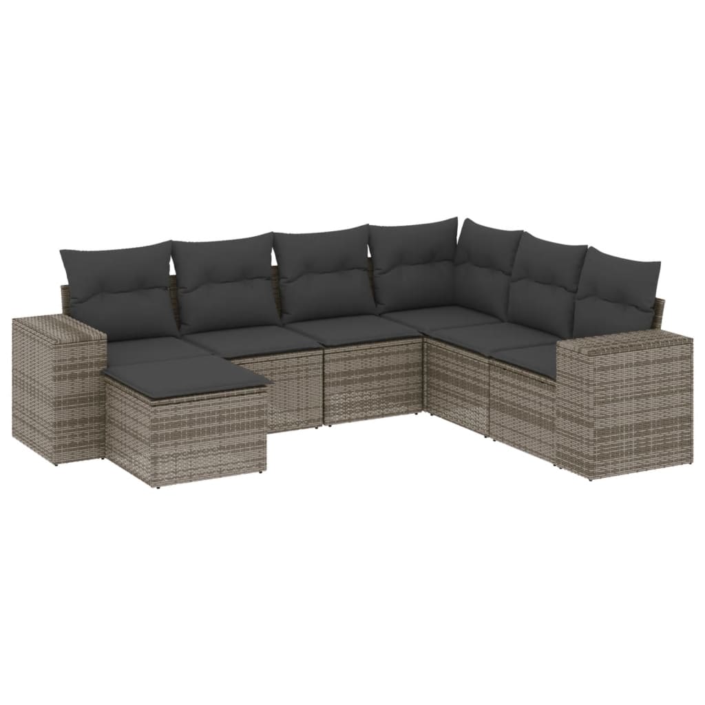 7-Delige Loungeset Met Kussens Poly Rattan Grijs