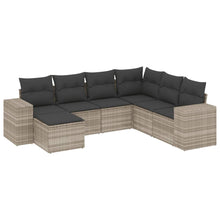 7-delige Loungeset met kussens poly rattan lichtgrijs