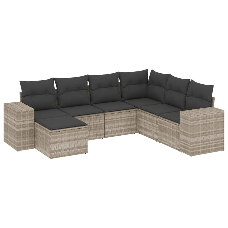 7-delige Loungeset met kussens poly rattan lichtgrijs