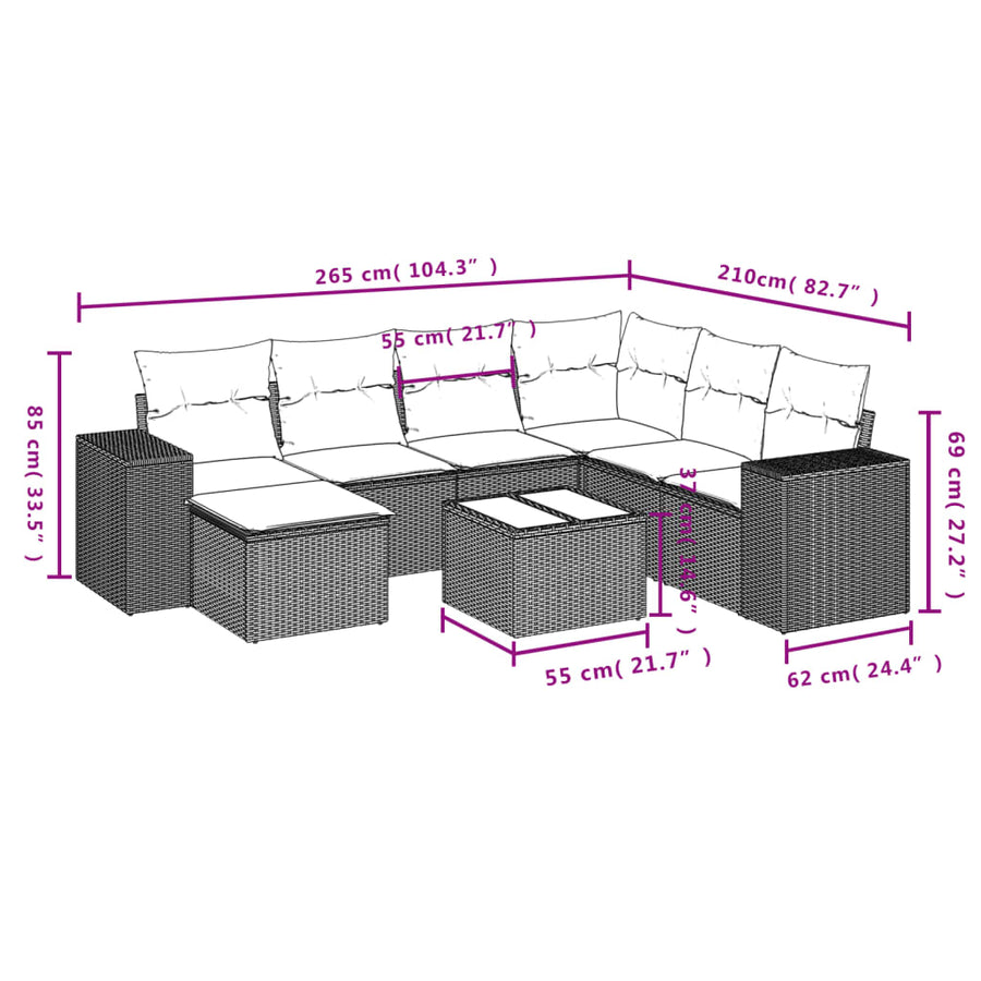 8-Delige Loungeset Met Kussens Poly Rattan Zwart