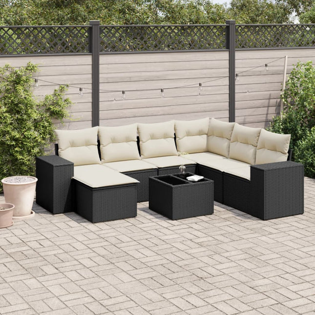 8-Delige Loungeset Met Kussens Poly Rattan Zwart