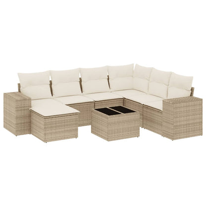 8-Delige Loungeset Met Kussens Poly Rattan Beige
