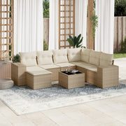 8-piece Lounge Set with Cushions Poly Rattan Beige