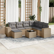 8-piece Lounge Set with Cushions Poly Rattan Beige
