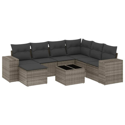 8-Delige Loungeset Met Kussens Poly Rattan Grijs