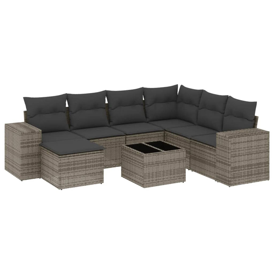 8-Delige Loungeset Met Kussens Poly Rattan Grijs
