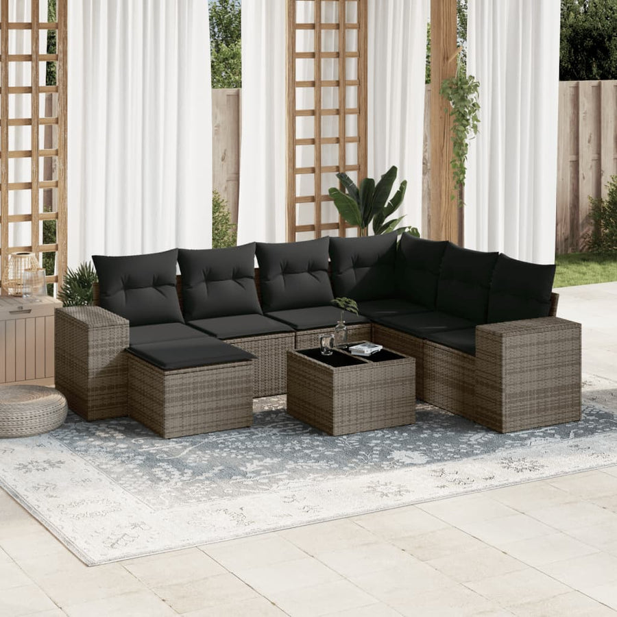 8-Delige Loungeset Met Kussens Poly Rattan Grijs