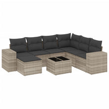 8-delige Loungeset met kussens poly rattan lichtgrijs