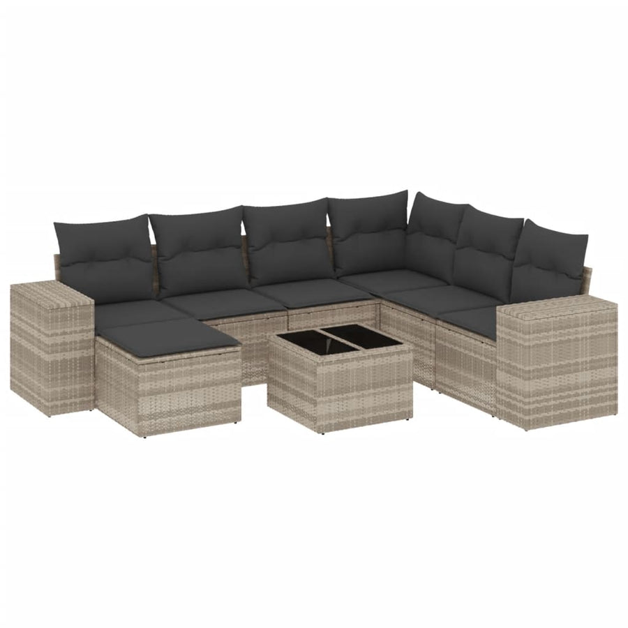 8-delige Loungeset met kussens poly rattan lichtgrijs
