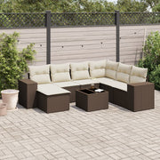 8-piece Lounge Set with cushions poly rattan brown