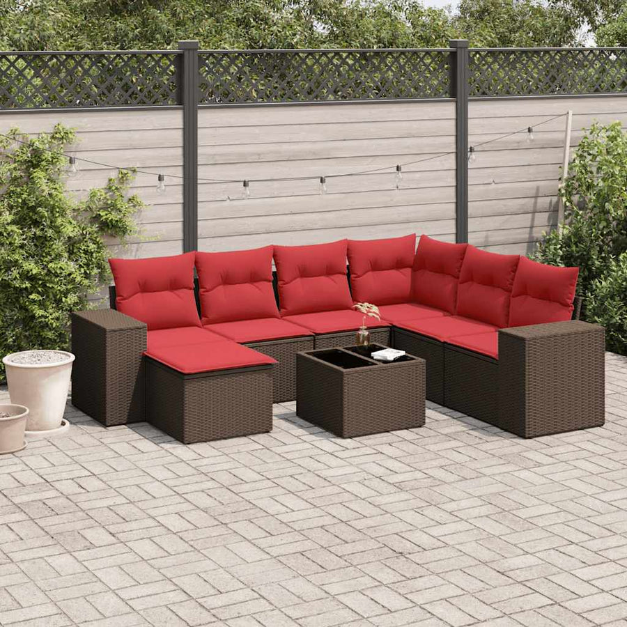 8-delige tuinbankset met kussens, bruin polyrotan