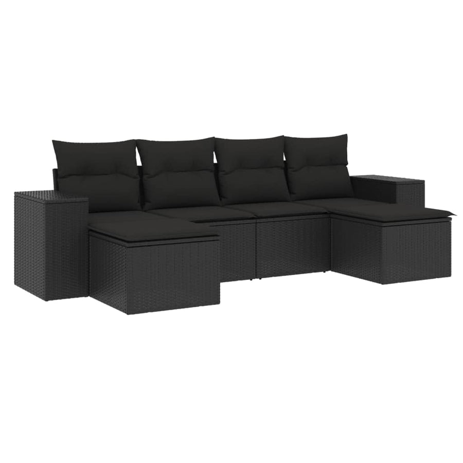 6-Delige Loungeset Met Kussens Poly Rattan Zwart