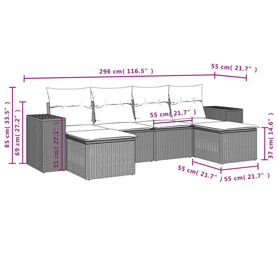 6-Delige Loungeset Met Kussens Poly Rattan Zwart