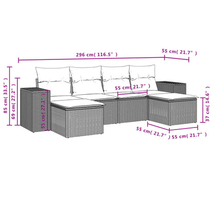 6-Delige Loungeset Met Kussens Poly Rattan Zwart