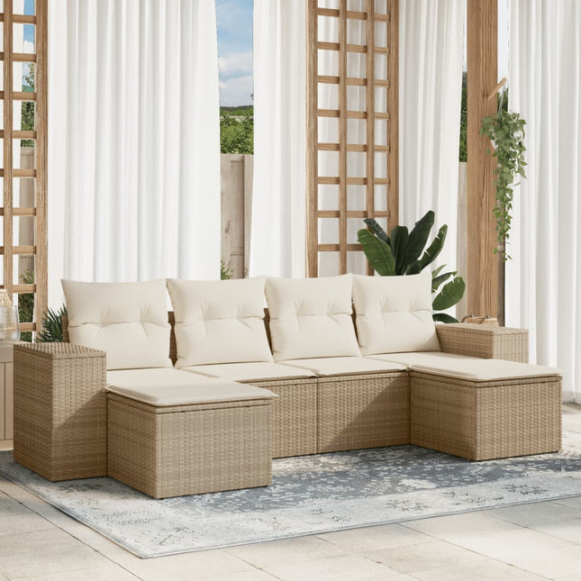 6-Delige Loungeset Met Kussens Poly Rattan Beige