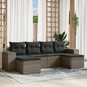 Loungeset 6-delig poly rattan grijs