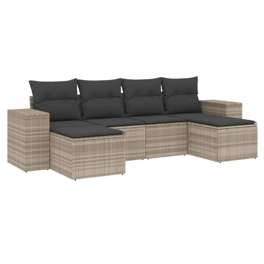 6-delige Loungeset met kussens poly rattan lichtgrijs