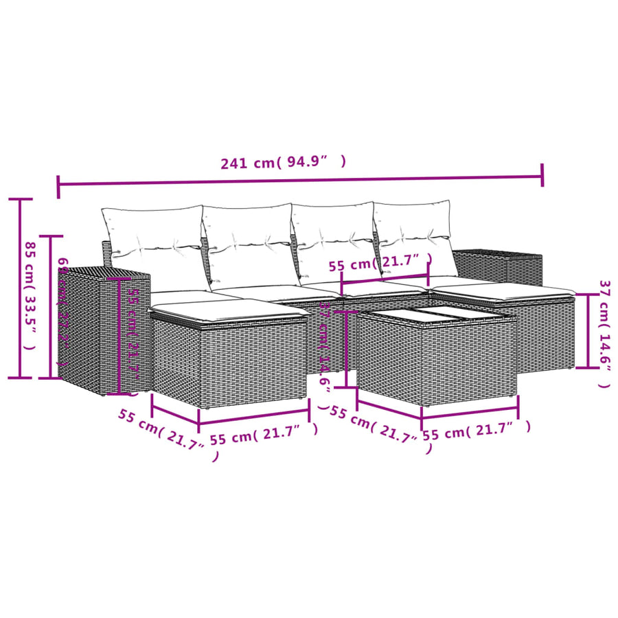 7-Delige Loungeset Met Kussens Poly Rattan Zwart