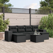 7-piece lounge set with cushions poly rattan black