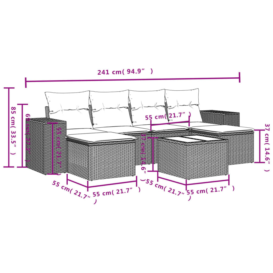 7-Delige Loungeset Met Kussens Poly Rattan Zwart