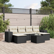 7-piece lounge set with cushions poly rattan black