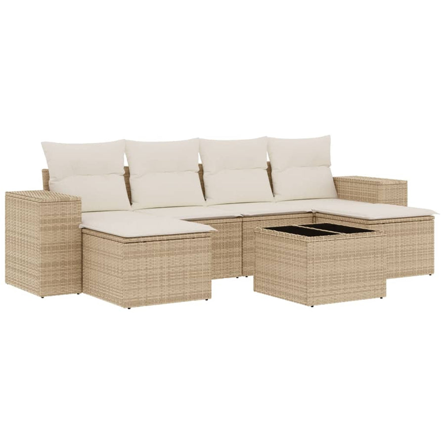 7-delige Loungeset met kussens poly rattan beige