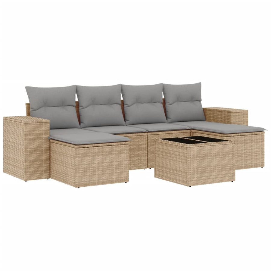 7-Delige Loungeset Met Kussens Poly Rattan Beige
