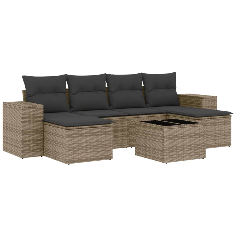 7-Delige Loungeset Met Kussens Poly Rattan Grijs