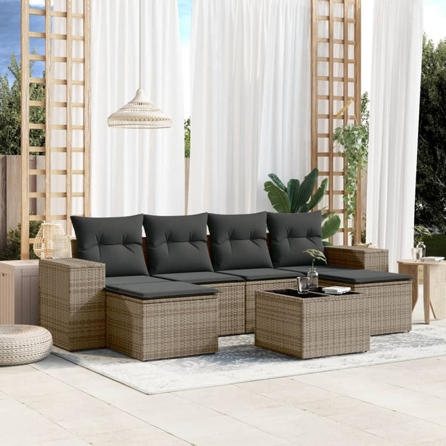 7-Delige Loungeset Met Kussens Poly Rattan Grijs