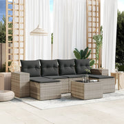 7-piece Lounge Set with cushions poly rattan light grey