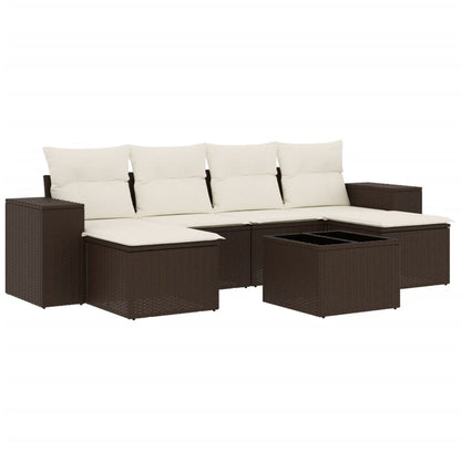 7-delige Loungeset met kussens poly rattan bruin