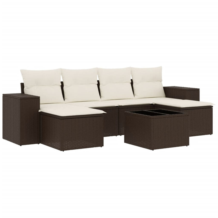 7-delige Loungeset met kussens poly rattan bruin