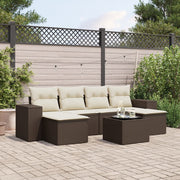 7-Piece Poly Rattan Lounge Set with Cushions Brown
