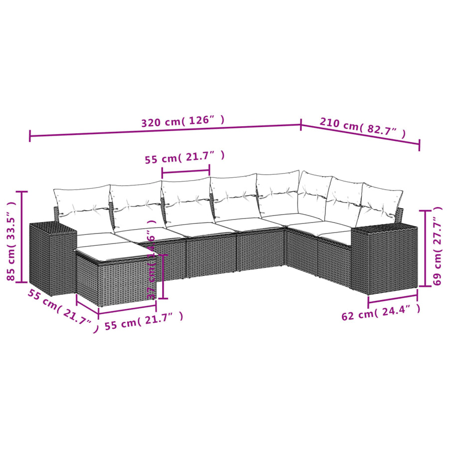 8-Delige Loungeset Met Kussens Poly Rattan Zwart