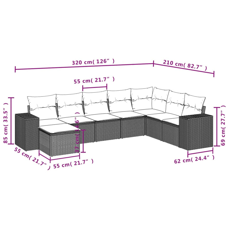 8-Delige Loungeset Met Kussens Poly Rattan Zwart