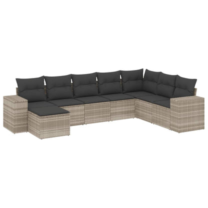 8-delige Loungeset met kussens poly rattan lichtgrijs