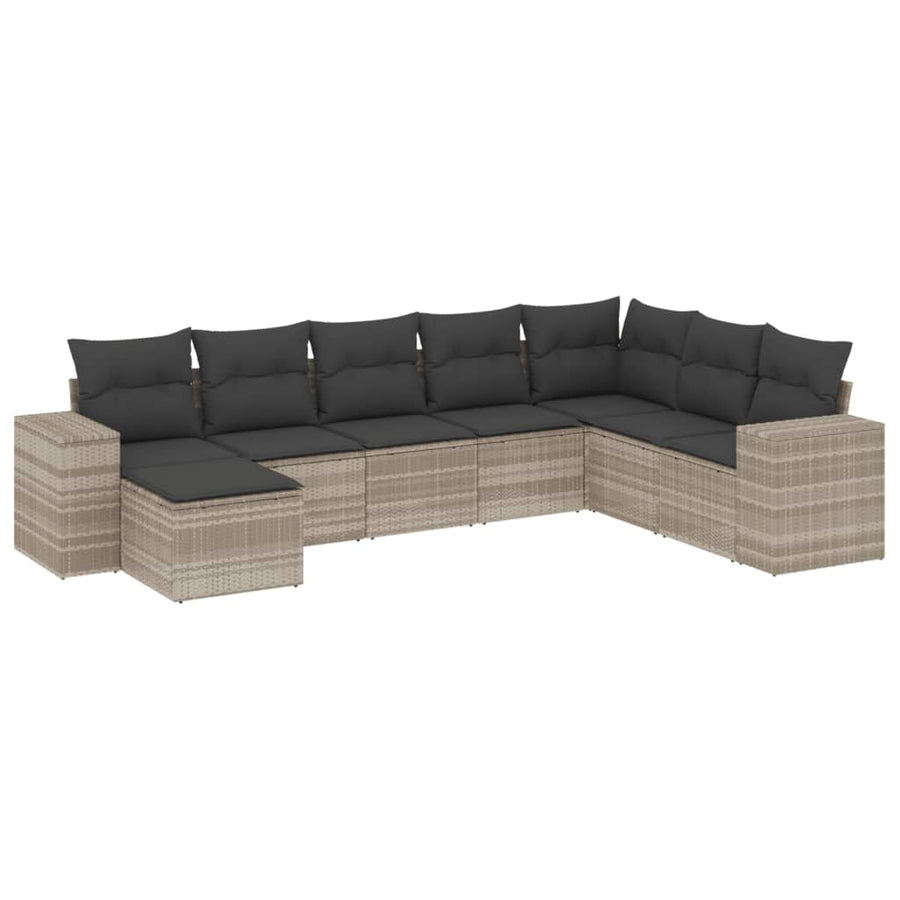 8-delige Loungeset met kussens poly rattan lichtgrijs