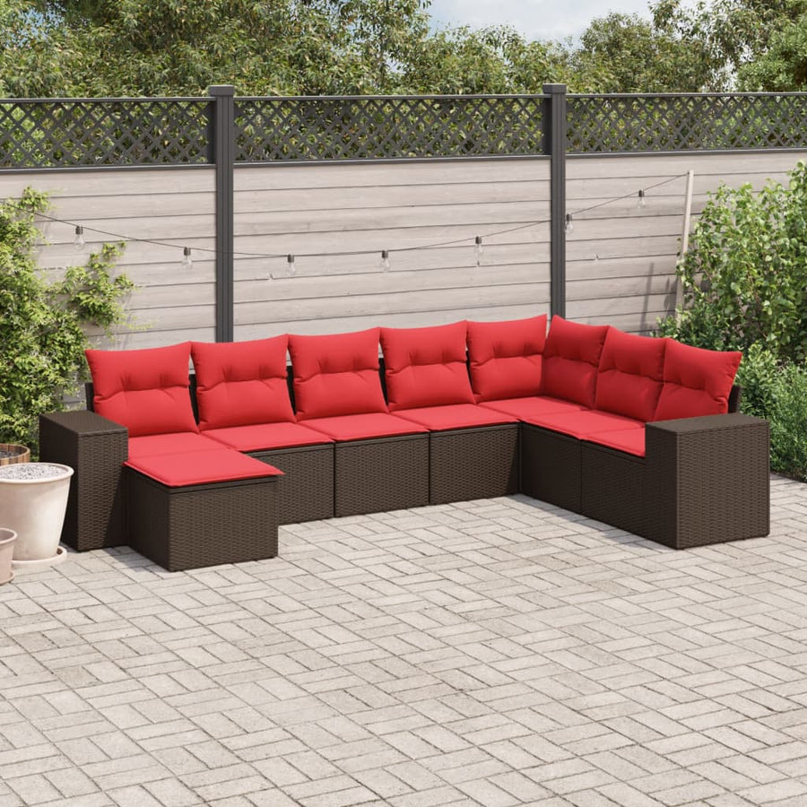 8-delige tuinbankset met kussens, bruin polyrotan
