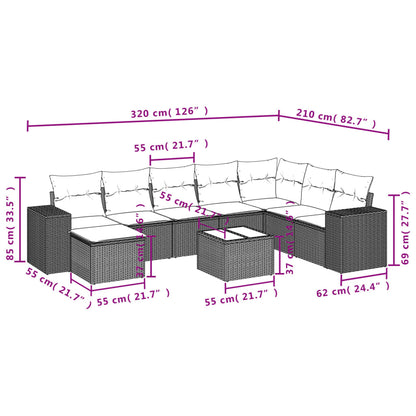 9-Delige Loungeset Met Kussens Poly Rattan Zwart