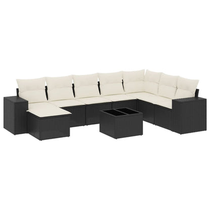 9-Delige Loungeset Met Kussens Poly Rattan Zwart