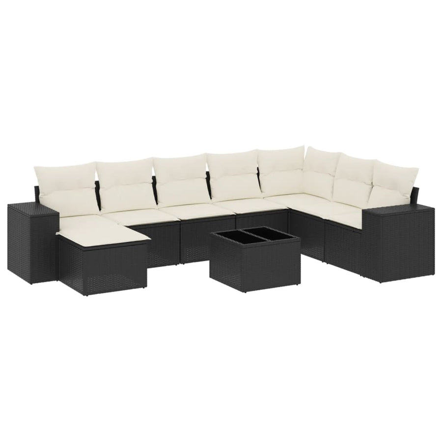 9-Delige Loungeset Met Kussens Poly Rattan Zwart