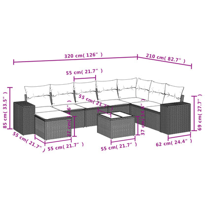 9-Delige Loungeset Met Kussens Poly Rattan Zwart