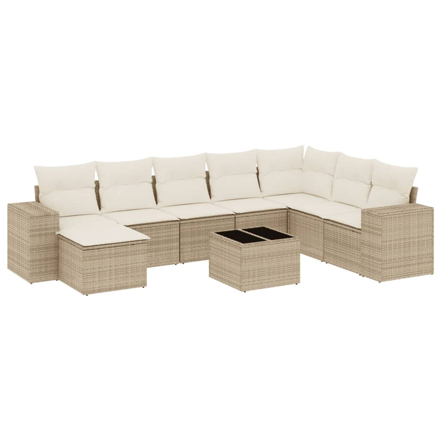 9-Delige Loungeset Met Kussens Poly Rattan Beige