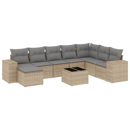 9-Delige Loungeset Met Kussens Poly Rattan Beige
