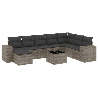 9-Delige Loungeset Met Kussens Poly Rattan Grijs